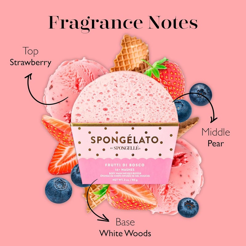 SPONGELLÉ Spongelato Loofah Exfoliating Body Scrubber by Spongelle | Infused with Body Wash | Bath & Shower Loofah for Women | 14+ uses | Frutti di Bosco (Mixed Berries) Gelato Inspired - Image 3